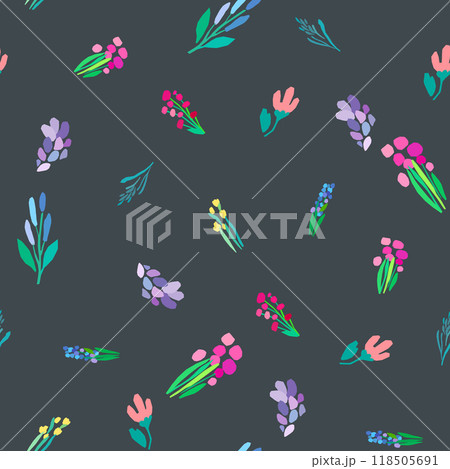 Seamless pattern of colorful flowers and leaves  118505691