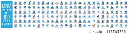 Mega collection of 150 Laundry logo design vector illustration. used for corporate identity. 118505766