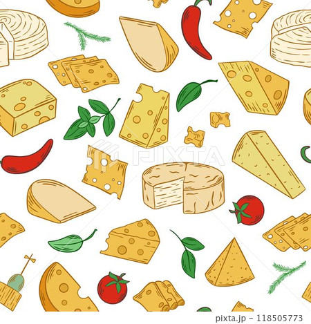 Different types of cheese seamless pattern 118505773