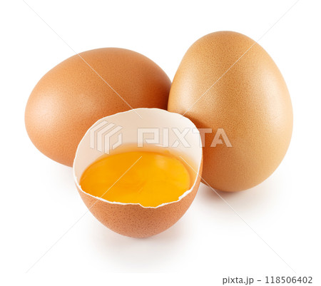 Broken egg isolated on white background 118506402