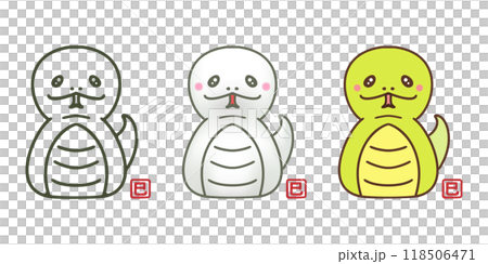 Simple and cute line drawing of Japanese snake, 2024 Year of the Snake. Vector icon illustration greeting card material set 118506471
