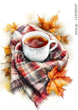 Autumn hot tea in the fall, plaid, the park 118506597