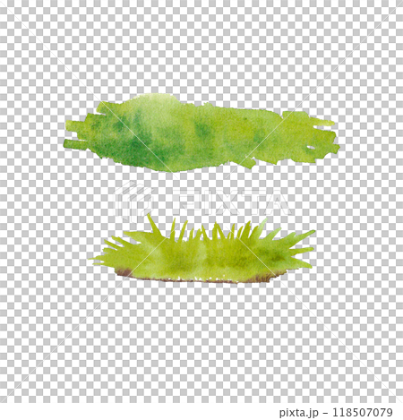Watercolor featuring a green brushstroke and patch of grass. Illustration background of green grass, spring meadow. Landscape spring. Ideal for nature-themed designs, botanical, or eco-friendly decor. 118507079