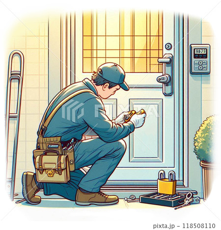 鍵を修理する鍵師 118508110