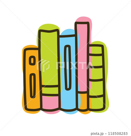 Doodle books shelf icon handdrawn with thin line and colored with colorful blobs 118508283