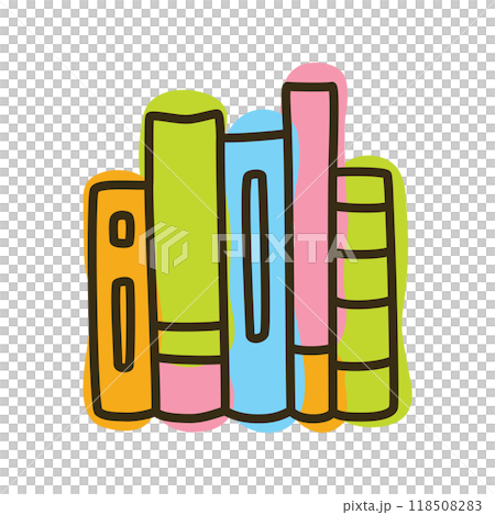 Doodle books shelf icon handdrawn with thin line and colored with colorful blobs 118508283
