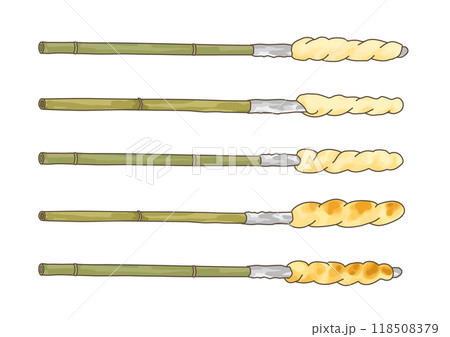焼く前の棒パン 少し焼き色がついた状態の棒パン イラストセット2 焼く前の棒パン 少し焼き色がついた状態の棒パン イラストセット2 118508379