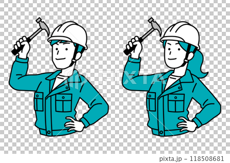 Set of male and female workers holding hammers 118508681
