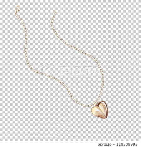 Unfastened gold chain with heart-shaped pendant in watercolor. Isolated illustration of jewelry for design of catalogs, advertising campaigns, fashion magazines, social networks, presentations 118508998