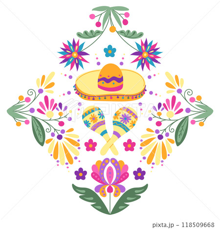 Mexican traditional Folk mirrored composition Mexican traditional Folk mirrored composition 118509668