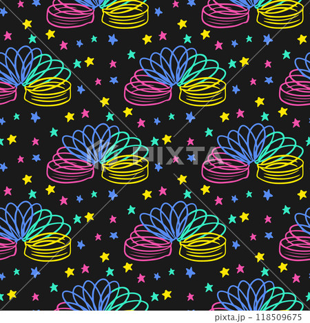 Vintage seamless pattern with neon toy from 90s Vintage seamless pattern with neon toy from 90s 118509675