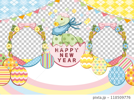 蛇年插畫新年賀卡設計「蛋蛇寶寶相框」新年快樂 118509776