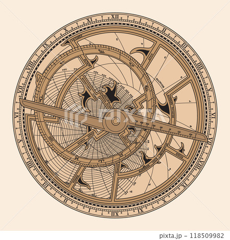 Instrument astrolabe on beige background. 118509982