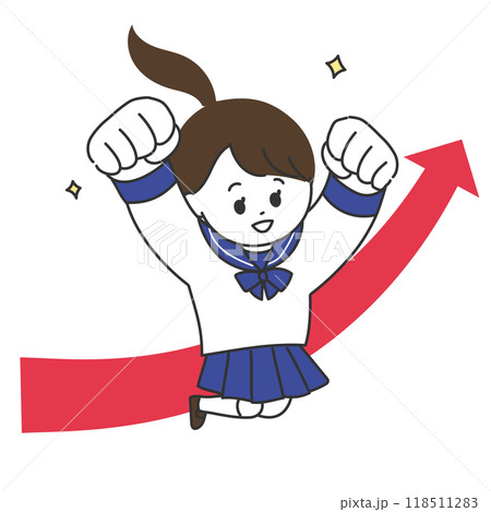 セーラー服の女の子と右肩上がりの矢印 成績UP セーラー服の女の子と右肩上がりの矢印 成績UP 118511283