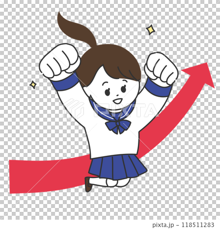 セーラー服の女の子と右肩上がりの矢印 成績UP セーラー服の女の子と右肩上がりの矢印 成績UP 118511283