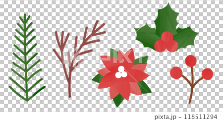 Christmas hand-drawn textured plant set 118511294