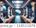 宇宙が見える宇宙ステーションの廊下のイラスト 118511878