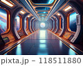 宇宙が見える宇宙ステーションの廊下のイラスト 118511880