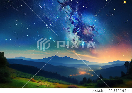高台から見た星空のイラスト 118511934