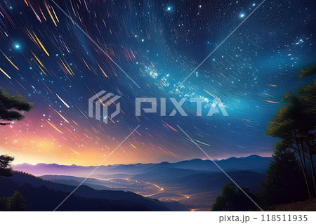 高台から見た星空のイラスト 118511935