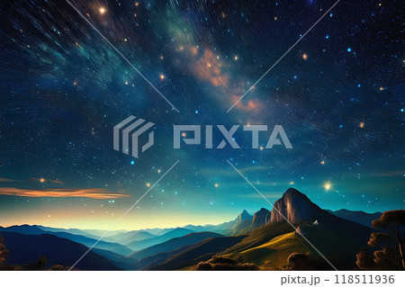 高台から見た星空のイラスト 118511936