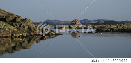 Anorthosite rock formations and North Sea, morning scene in Rogaland, Norway. 118511951