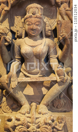 Ancient Stone Bas-relief Of Brahmani Or Brahmi, One Of Seven Hindu Mother Goddesses Known As Sapta Matrikas. She Is An Aspect Of Adi Shakti, Possessing rajas Guna And Is Therefore Source Of Brahma's 118512034