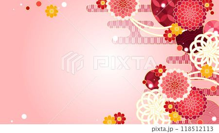 華やかピンクとかわいいダリアの和風背景 118512113
