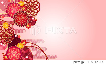 華やかピンクとかわいいダリアの和風背景 華やかピンクとかわいいダリアの和風背景 118512114