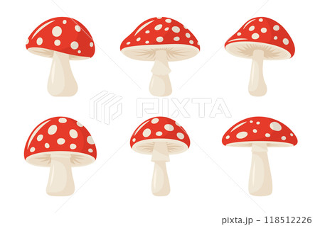 Vector Colorful Flat Fly Agaric Illustration Set. Red Caps with White Spots. Mushroom Icons for Nature, Forest, Fly Agaric Designs. Vector Mushroom Illustration Collection. Fly Agaric Art Vector Colorful Flat Fly Agaric Illustration Set. Red Caps with White Spots. Mushroom Icons for Nature, Forest, Fly Agaric Designs. Vector Mushroom Illustration Collection. Fly Agaric Art 118512226