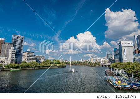 天満橋の上からの大阪市街風景　 118512748