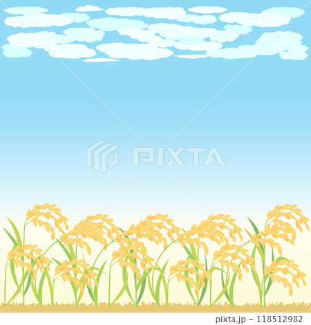青空と稲・稲穂の秋の背景イラスト　アスペクト比1：1バージョン 118512982