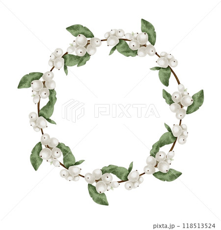 Christmas snowberry wreath. Watercolor illustration 118513524