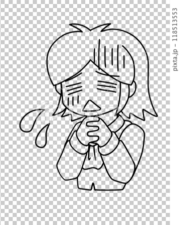A bob-cut OL with a depressed and anxious face - Line drawing 118513553