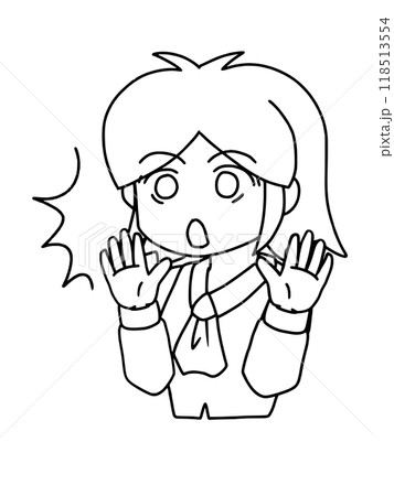 目を丸くして驚くボブカットOLさん　線画 118513554