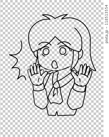A bob-cut office lady with her eyes wide open in surprise - Line drawing 118513554