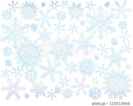 水彩のグラデーションが綺麗な雪の結晶のパターンイラスト。幻想的な冬の世界をイメージ。 118513668