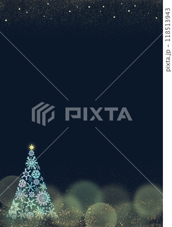 星空とクリスマスツリーの縦長クリスマスフレーム。幻想的なクリスマスの夜をイメージしたイラスト。 118513943