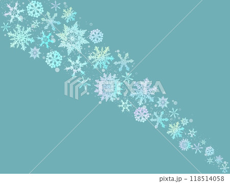空から舞い降りるパステルカラーの雪の結晶達のイラスト。余白のある冬向けの水彩イラスト。 空から舞い降りるパステルカラーの雪の結晶達のイラスト。余白のある冬向けの水彩イラスト。 118514058