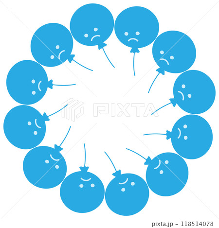 Circle balloons with sad smiley face in monochrome blue Circle frame border. Blue Monday cards idea Circle balloons with sad smiley face in monochrome blue Circle frame border. Blue Monday cards idea 118514078