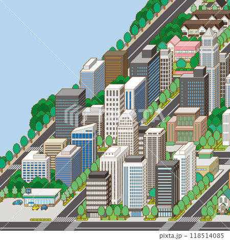 都市景観の立体イラスト.  建物のベクターイラスト. 118514085