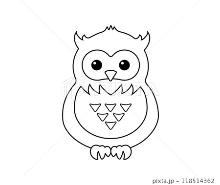 シンプルなフクロウ（ミミズク）の線画イラスト 118514362