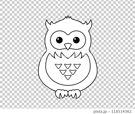 シンプルなフクロウ（ミミズク）の線画イラスト 118514362