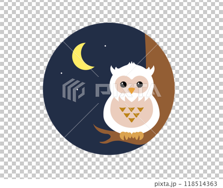 夜空を背景に木に止まるフクロウ（ミミズク）のシンプルな