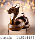 Wooden eastern style snake figure. Chinese zodiac concept for new year 2025 118514425
