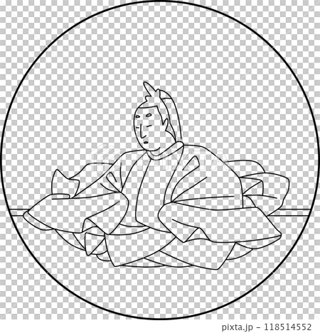 線描圓百人一州天智天皇 118514552