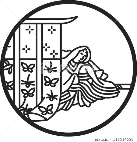 線画円形シンプル百人一首　持統天皇 118514559