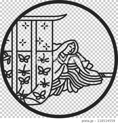 線画円形シンプル百人一首　持統天皇 118514559