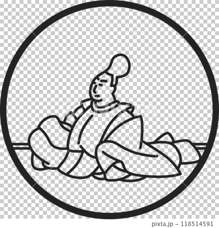 線画円形シンプル百人一首　安倍仲麿 118514591