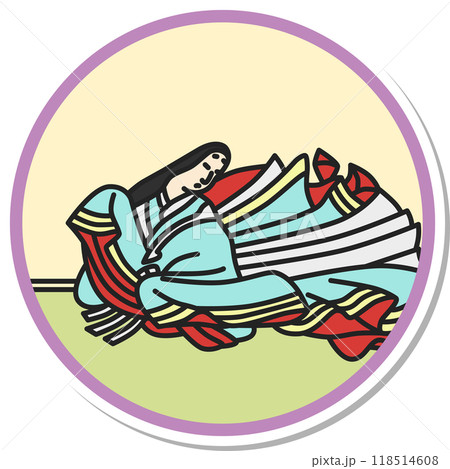 ステッカー円形シンプル百人一首 小野小町 ステッカー円形シンプル百人一首 小野小町 118514608